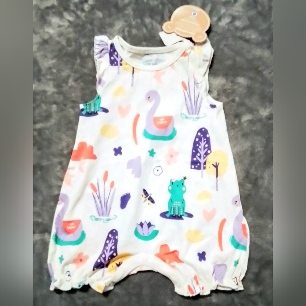 LCW Baby frog, swan, and pond themed Romper, 3-6m, NWT